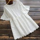Lace Trim Elbow-sleeve A-line Dress Off-white - One Size