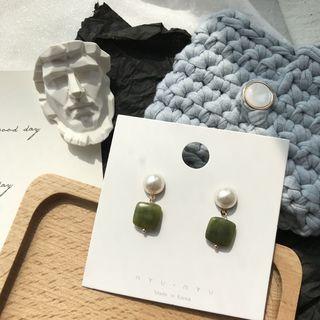 Faux Pearl Square Stone Dangle Earring
