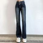 Plain High-waist Boot-cut Jeans