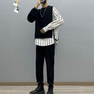 Striped Panel Sweatshirt / Straight Leg Pants