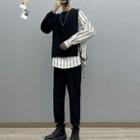 Striped Panel Sweatshirt / Straight Leg Pants