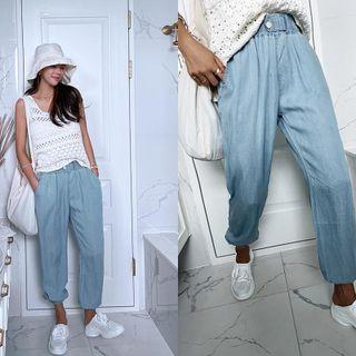 Summer Denim Jogger Pants Light Blue - One Size
