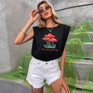 Sleeveless Mushroom Print T-shirt
