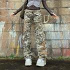 Camo Print Low-rise Embroidery Pants
