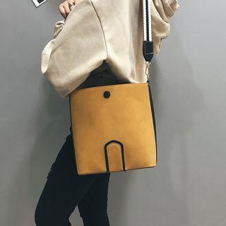 Set: Snap-button Faux Leather Crossbody Bag + Pouch