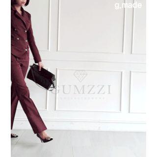 Set: Double-breasted Striped Jacket + Flat-front Straight-cut Pants