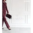 Set: Double-breasted Striped Jacket + Flat-front Straight-cut Pants