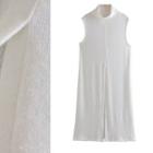 Sleeveless Turtleneck Knit Midi A-line Dress