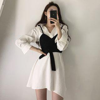 Set: Asymmetric Shirtdress + Tie-front Cropped Camisole Top