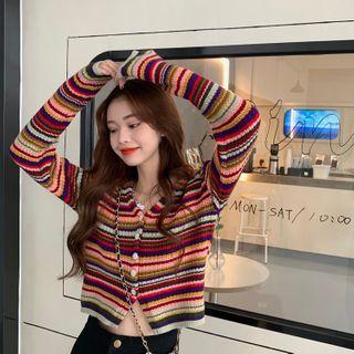 Striped Slim-fit Cardigan As Figure - One Size