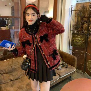 Bow Tweed Button-up Jacket