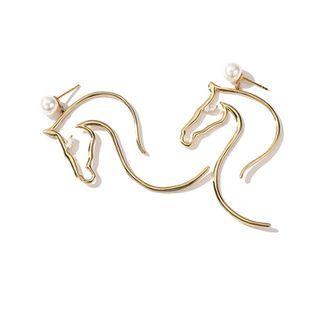 Faux Pearl Alloy Horse Dangle Earring 1 Pair - Gold - One Size