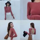 Plain Long-sleeve Backless T-shirt