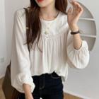 Plain Puff Sleeve Blouse As Shown In Figure - One Size