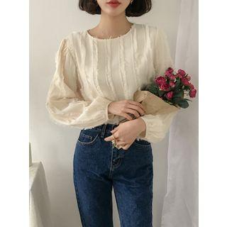 Balloon-sleeve Fringed Blouse