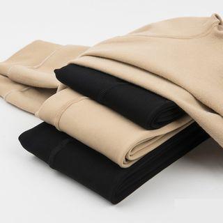 Set Of 2: Fleece Lined Leggings Stirrup -  2 Pairs - Black - One Size