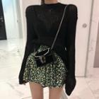 Perforated Sweater / Floral Print Skort