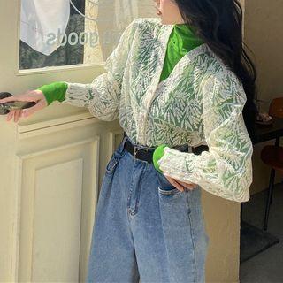 High-neck Long Sleeve Top / V-neck Lace Jacket