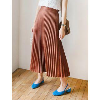 Accordion-pleats Satin Maxi Skirt