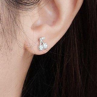 Cherry Rhinestone Sterling Silver Earring Stud Earring - 1 Pair - Silver - One Size