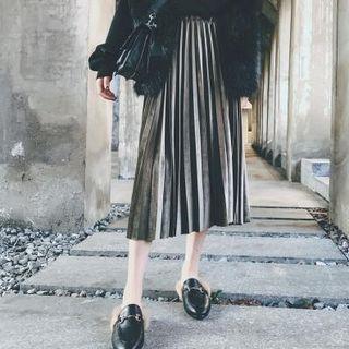 Velvet Midi Accordion Pleat Skirt