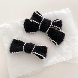 Bow Fabric Faux Pearl Hair Clip