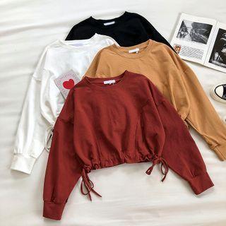 Plain Crewneck Drawcord Long-sleeve Sweatshirt