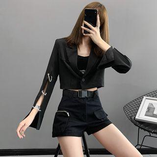 Chain-accent Slit-cuff Crop Blazer