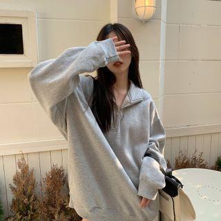 Mock-neck Half-zip Sweatshirt Gray - One Size