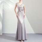 Sleeveless Bow Accent Sheath Evening Gown