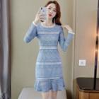 Long-sleeve Lace Frill Trim Mini Dress