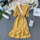 Elbow-sleeve Knit Mermaid Midi Dress
