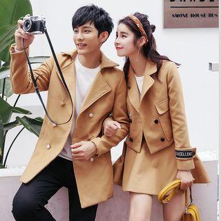 Couple Matching Double-breasted Coat / Set: Double-breasted Jacket + A-line Skirt