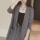 Set: Check Blazer + Wide-leg Shorts + Camisole Top
