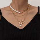 Set Of 3: Faux Pearl Layered Chain Necklace