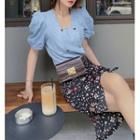 Short-sleeve Square-neck Top / Floral Skirt