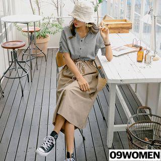 Plus Size Drawcord-waist Long Cotton Skirt