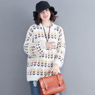 Balloon-sleeve Chevron Sweater