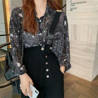 Long-sleeve Printed Shirt / Harem Suspender Jeans