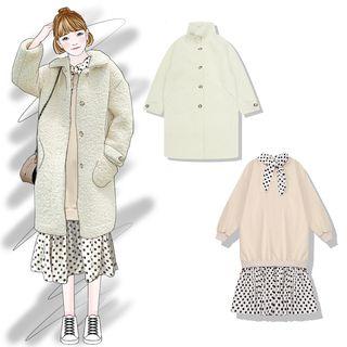 Faux-shearling Single-breasted Coat / Mock Two-piece Pullover Dress