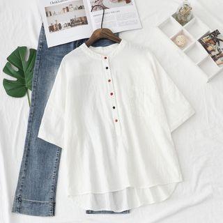 3/4-sleeve Plain Blouse Milky White - One Size