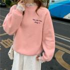 Lace Trim Lettering Embroidered Pullover
