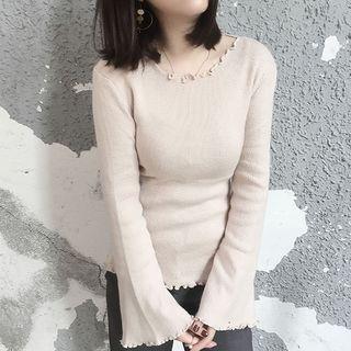 Frill Trim Bell-sleeve Knit Top