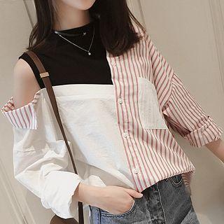Mock Two-piece Cold-shoulder Shirt
