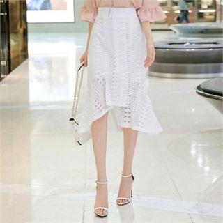 Asymmetric-hem Lace Long Skirt