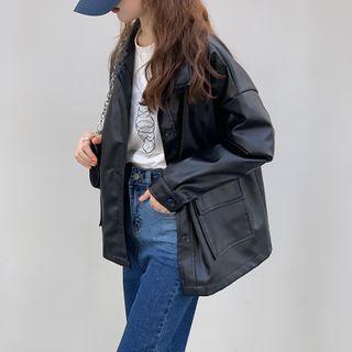 Faux Leather Jacket As Shown In Figure - One Size