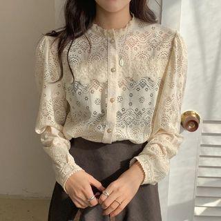 Faux Pearl Button Lace Blouse