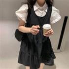 Short-sleeve Ruffle Shirt / Mini Overall Dress
