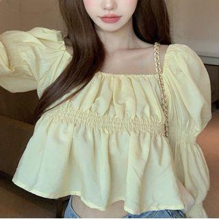 Off-shoulder Cropped Blouse Green - One Size