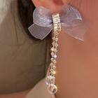 Bow Mesh Rhinestone Fringed Earring